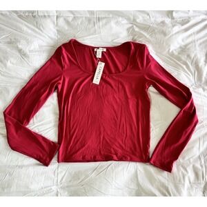 New Capella Scoop Neck Long Sleeve Solid Soft Knit Top Size Large Pink Stretchy